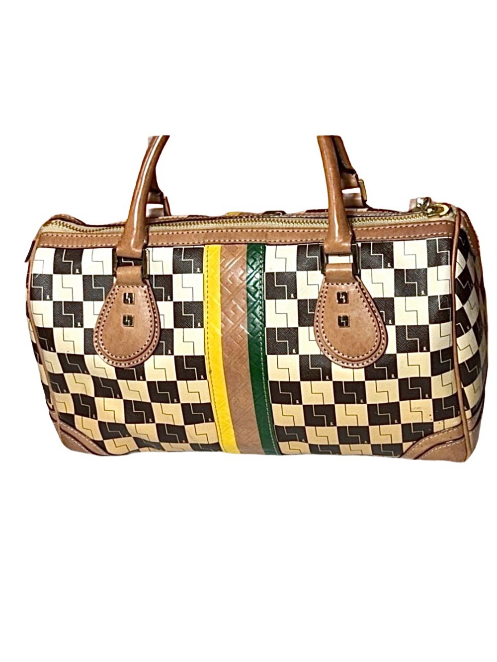 L.A.M.B. ~ Gwen Stefani Monogram Satchel Signature Print Brown Tan Leather - Picture 10 of 16